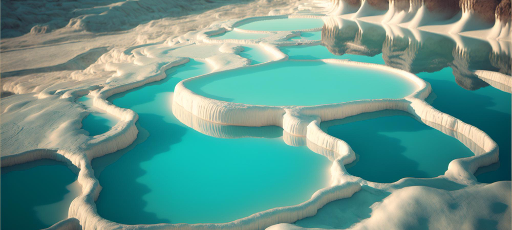 Airborne beat see Pamukkale Turkey travertine pools nature porches with blue water Creative resource AI Generated
