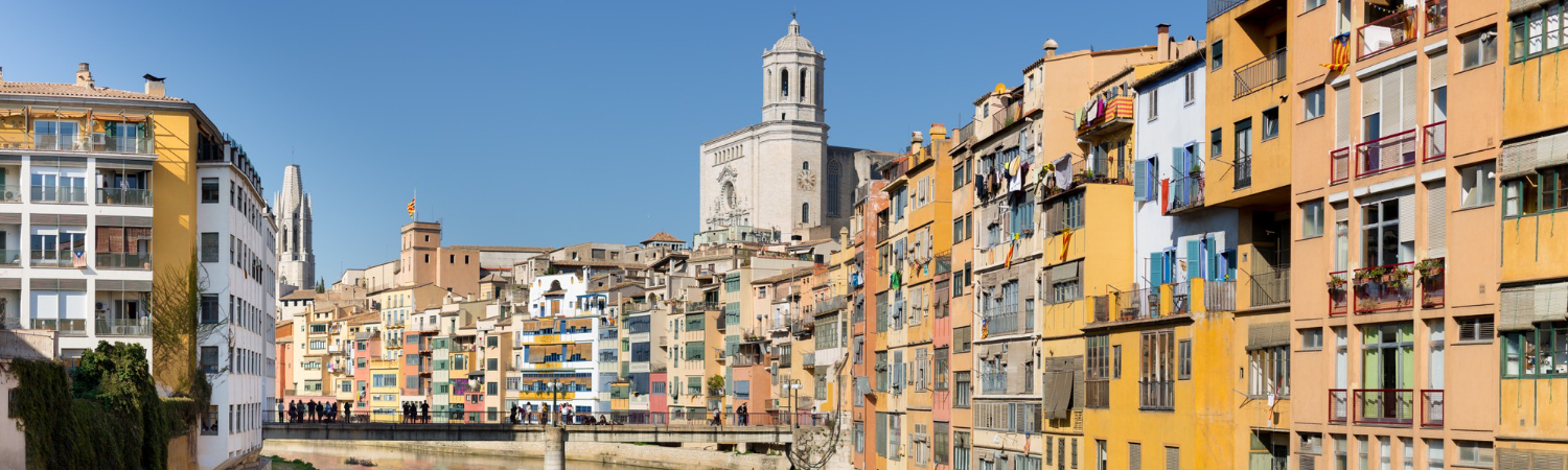 Panoramic of the river as it passes through the old town of Girona